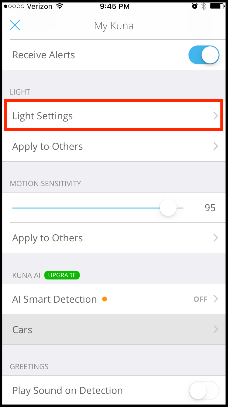 kuna motion sensitivity