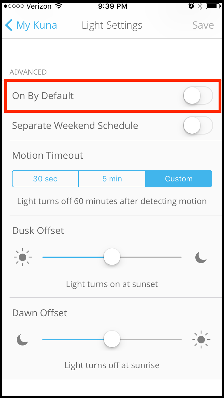 kuna motion sensitivity