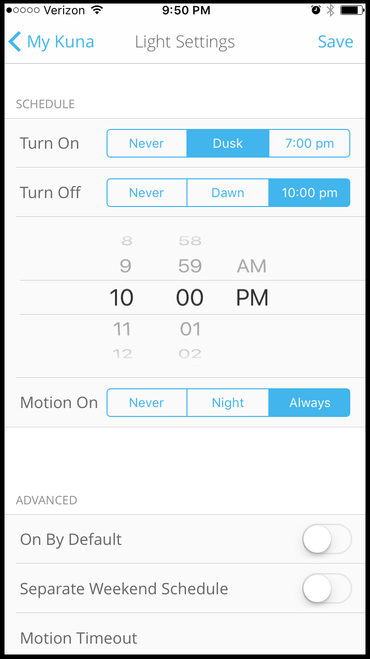 kuna motion sensitivity